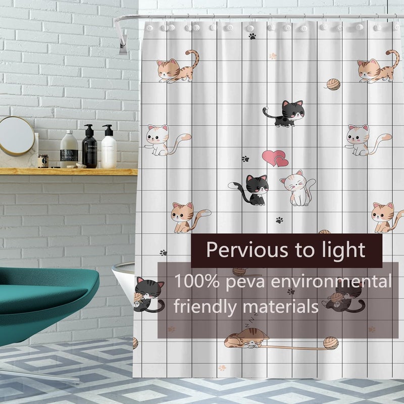 TIKABC Shower Curtain Liner, 4G PEVA Colorful Cat Shower Liner, Plastic Waterproof Shower Curtains, 72x72 inch with Grommet Holes 3 Magnetic Weights - Image 2